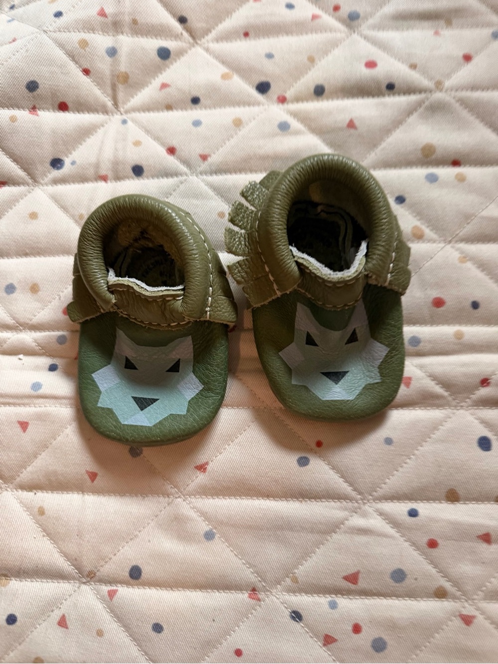 Freshly Picked Kids Olive Green Soft Sole Shoes with Fox Design